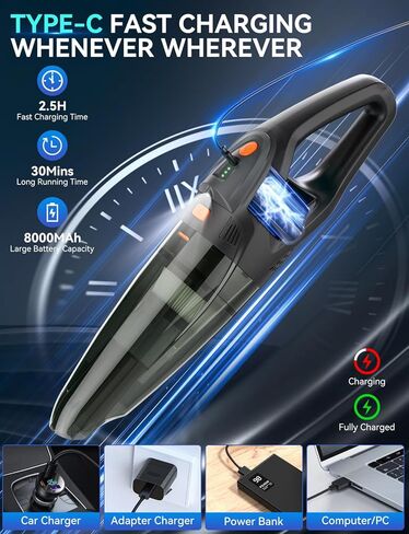GHUSTAR Handheld Vacuum Cordless - 25000PA Strong Suction Hand Held Car Vacuum Cleaner Portable with Multi-Nozzles - Lightweight Dust Busters Rechargeable for Home Car Office Pets 2 Levels in Saudi Arabia