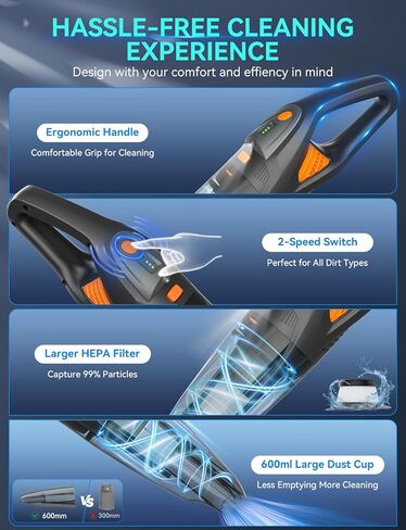 GHUSTAR Handheld Vacuum Cordless - 25000PA Strong Suction Hand Held Car Vacuum Cleaner Portable with Multi-Nozzles - Lightweight Dust Busters Rechargeable for Home Car Office Pets 2 Levels in Saudi Arabia
