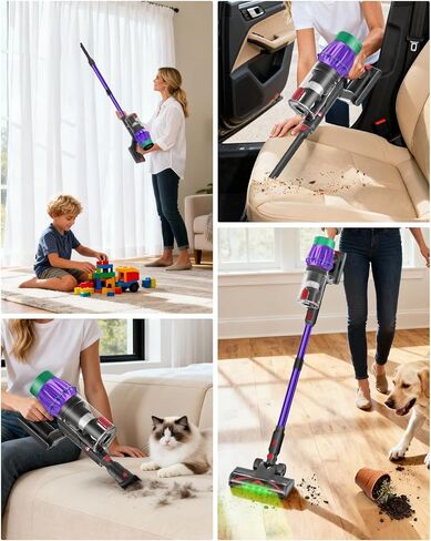 Cordless Vacuum Cleaner, 650W 48KPA 60Min Wireless Vacuum for Home, Stick Vacuum with Green Light Anti-Tangle, Rechargeable Vacuum Cleaners for Pet Hair Carpet Hard Floors （Purple） in Saudi Arabia