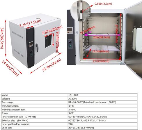 فرن تجفيف المعمل 220 فولت، فرن حراري رقمي صناعي 101-3AB، خزانة تجفيف ذكية لدرجة الحرارة، 3 كيلو وات، RT+50-572 درجة فهرنهايت in Kuwait