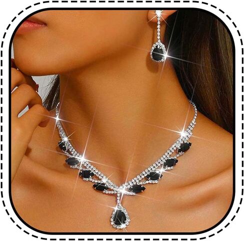 Unicra Rhinestone Bridal Wedding Jewelry Set Silver Necklace Earrings Sets Formal Prom Costume Jewelry Sets for Women and Brides in Saudi Arabia