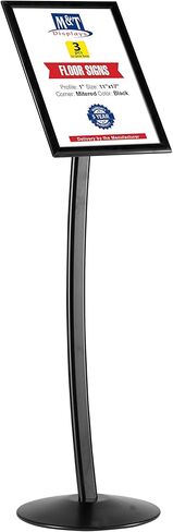 M&T Displays Curved Menu Board, 11x17 inches Black Pedestal Sign Holder Floor Standing Aluminum Front Loading Easy Open Poster Message Advertisement Holder for Restaurant Cafe Hotel (3-Pack) in Saudi Arabia