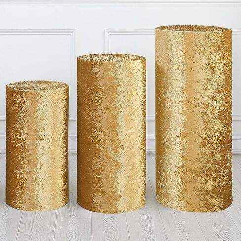 uxcell Set of 3 Gold Tone Cylinder Spandex Stand Covers, Plinth Stand Cover for Party Wedding Birthday Decoration, Only Contains Cylinder Covers (Velvet Fabric - Large) in Saudi Arabia
