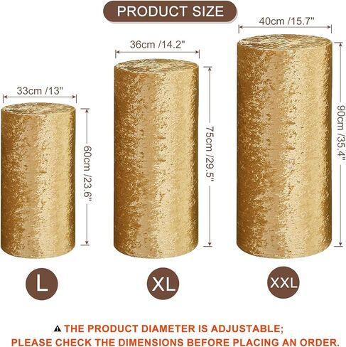 uxcell Set of 3 Gold Tone Cylinder Spandex Stand Covers, Plinth Stand Cover for Party Wedding Birthday Decoration, Only Contains Cylinder Covers (Velvet Fabric - Large) in Saudi Arabia