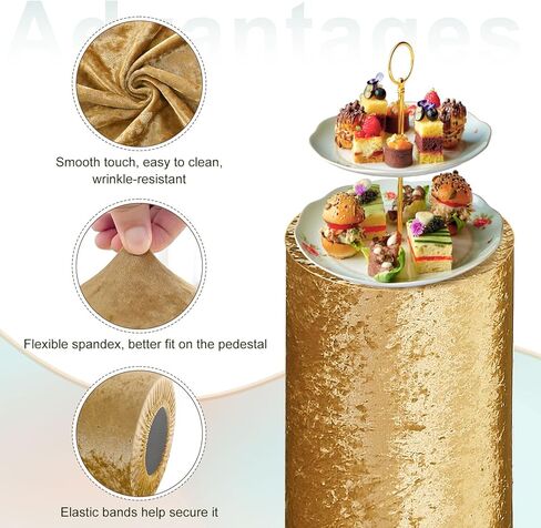 uxcell Set of 3 Gold Tone Cylinder Spandex Stand Covers, Plinth Stand Cover for Party Wedding Birthday Decoration, Only Contains Cylinder Covers (Velvet Fabric - Large) in Saudi Arabia