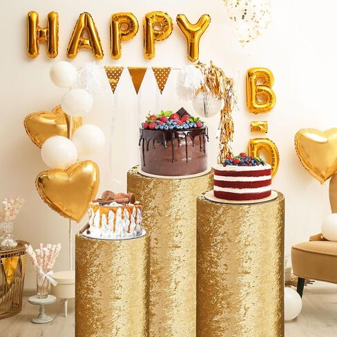 uxcell Set of 3 Gold Tone Cylinder Spandex Stand Covers, Plinth Stand Cover for Party Wedding Birthday Decoration, Only Contains Cylinder Covers (Velvet Fabric - Large) in Saudi Arabia