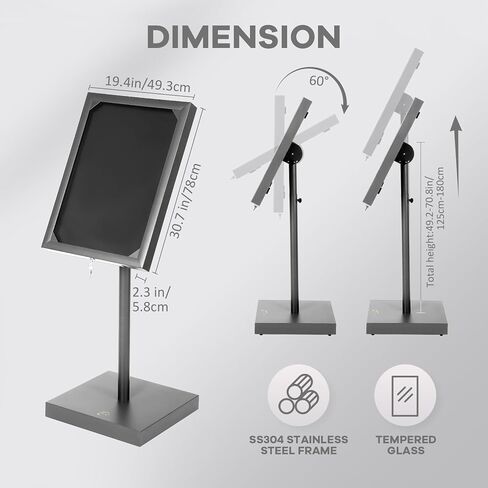 تعرض قائمة Vaste الفولاذية الكبيرة شاشة عرض إعلانية بحامل قائم على الأرض قابلة للتعديل مع غطاء وقاعدة شديدة التحمل وأقفال أضواء LED لمراكز التسوق والمطاعم والمؤتمرات والمعارض (أسود) in Kuwait