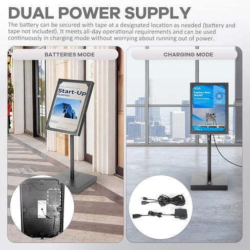 تعرض قائمة Vaste الفولاذية الكبيرة شاشة عرض إعلانية بحامل قائم على الأرض قابلة للتعديل مع غطاء وقاعدة شديدة التحمل وأقفال أضواء LED لمراكز التسوق والمطاعم والمؤتمرات والمعارض (أسود) in Kuwait