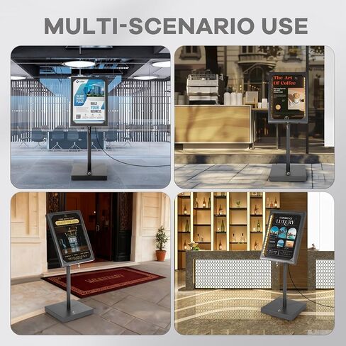 تعرض قائمة Vaste الفولاذية الكبيرة شاشة عرض إعلانية بحامل قائم على الأرض قابلة للتعديل مع غطاء وقاعدة شديدة التحمل وأقفال أضواء LED لمراكز التسوق والمطاعم والمؤتمرات والمعارض (أسود) in Kuwait