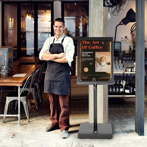 تعرض قائمة Vaste الفولاذية الكبيرة شاشة عرض إعلانية بحامل قائم على الأرض قابلة للتعديل مع غطاء وقاعدة شديدة التحمل وأقفال أضواء LED لمراكز التسوق والمطاعم والمؤتمرات والمعارض (أسود) in Kuwait