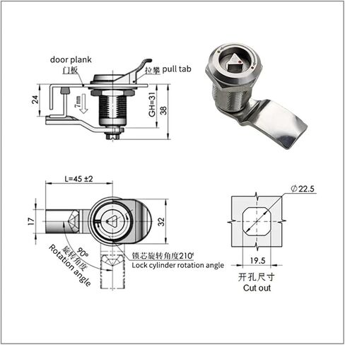 Triangle Lock Stainless Steel 304 Tongue Lock 180 Degree Rotating Cylindrical Lock Door Lock 1Pcs in Saudi Arabia