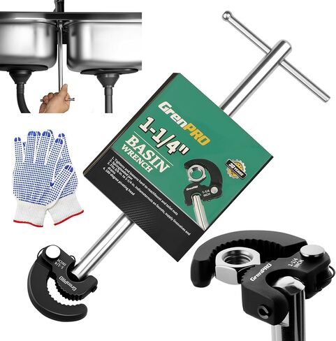 GRENPRO 11" Basin Wrench, Sink Wrench Faucet Tool for Tight Spaces, Adjustable Tap Nut Plumbing Spanner for Professional Plumber, Capacity of 3/8" to 1-1/4" Faucet Wrenches for Undermount Sink in Kuwait
