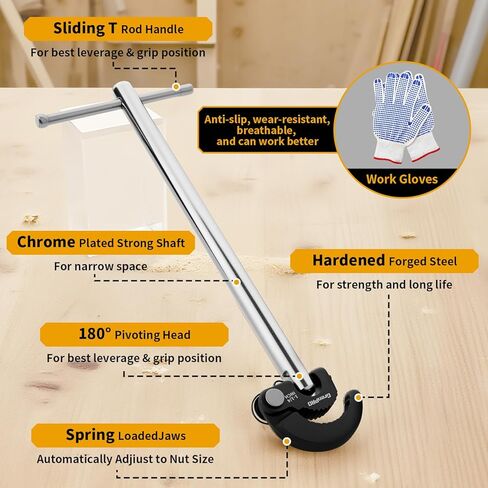 GRENPRO 11" Basin Wrench, Sink Wrench Faucet Tool for Tight Spaces, Adjustable Tap Nut Plumbing Spanner for Professional Plumber, Capacity of 3/8" to 1-1/4" Faucet Wrenches for Undermount Sink in Kuwait