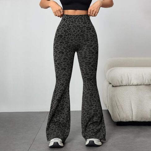 Women High Waist Leopard Print Wide Leg Yoga Pants Full Length Stretch Leggings in Saudi Arabia