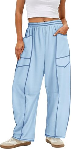 Magritta Womens Baggy Barrel Casual Pants Wide Leg Lounge Fashion Palazzo Pants with Pockets in Kuwait