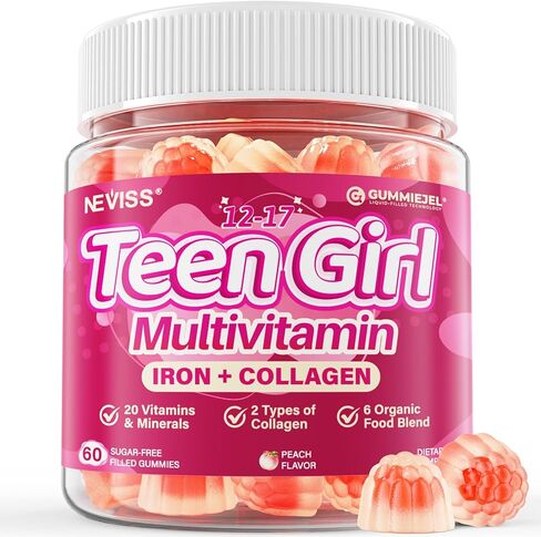Methylated Multivitamin Gummies for Teen Girls 12-17, Methylfolate, Iron, Collagen, D3 K2, Magnesium, Zinc, Daily Vitamins A C E, B Complex for Teenager Growth, Skin, Bone, Energy - Sugar Free, 60 Cts in Saudi Arabia