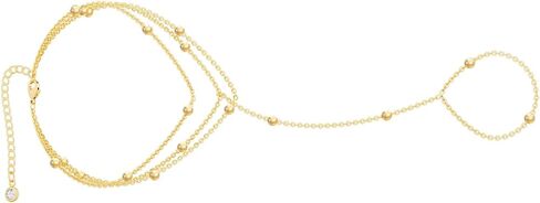 Gold Hand Chain Bracelets for Women Trendy，Dainty 14k Gold Plated Ring Bracelet Hand Chain Non Tarnish Beaded Cubic Zircon Infinity Finger Ring Slave Bracelet Stack Jewelry Gifts for Women in Kuwait