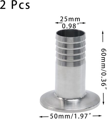 Crapyt 2 Pcs 2" Tri Clamp to 1" Hose Barb Fitting 304 Stainless Sanitary Home Brew Adapter, Hose Fitting Home Brew Connector (Ferrule OD 50.5mm,Sliver) in Saudi Arabia