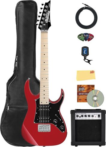 Ibanez GRGM21M miKro Short-Scale Electric Guitar - Candy Apple Bundle with Amp, Gig Bag, Tuner, Cable, Picks, Austin Bazaar Instructional DVD, and Polishing Cloth in Saudi Arabia