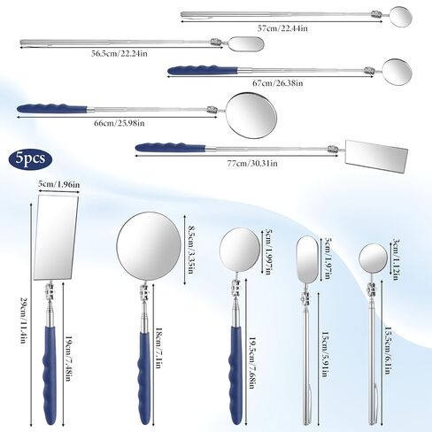 5 Pcs Telescoping Inspection Mirror Set, Flexible Inspection Mirror Tool, Stainless Steel Extendable Mechanic Mirrors with Long Handle Tool, 360 Rotation Mirrors for Check Vehicle Eyelashes Mouth in Saudi Arabia