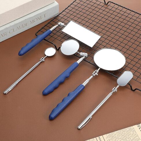 5 Pcs Telescoping Inspection Mirror Set, Flexible Inspection Mirror Tool, Stainless Steel Extendable Mechanic Mirrors with Long Handle Tool, 360 Rotation Mirrors for Check Vehicle Eyelashes Mouth in Saudi Arabia