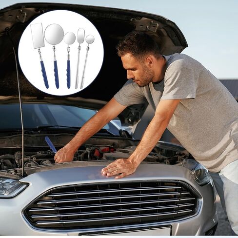5 Pcs Telescoping Inspection Mirror Set, Flexible Inspection Mirror Tool, Stainless Steel Extendable Mechanic Mirrors with Long Handle Tool, 360 Rotation Mirrors for Check Vehicle Eyelashes Mouth in Saudi Arabia
