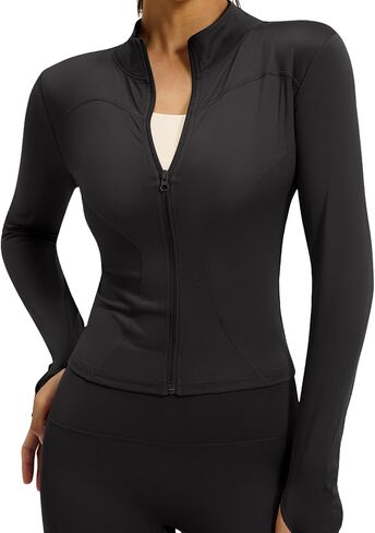 Women's Full Zip Athletic Jacket - Slim Fit Lightweight Long Sleeve Workout Top with Thumb Holes & UV Sun Protection in Saudi Arabia