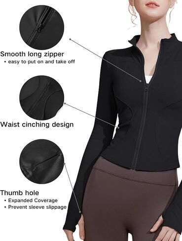 Women's Full Zip Athletic Jacket - Slim Fit Lightweight Long Sleeve Workout Top with Thumb Holes & UV Sun Protection in Saudi Arabia