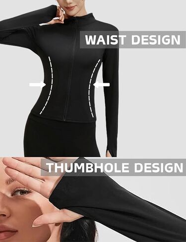Women's Full Zip Athletic Jacket - Slim Fit Lightweight Long Sleeve Workout Top with Thumb Holes & UV Sun Protection in Saudi Arabia