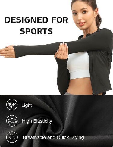 Women's Full Zip Athletic Jacket - Slim Fit Lightweight Long Sleeve Workout Top with Thumb Holes & UV Sun Protection in Saudi Arabia