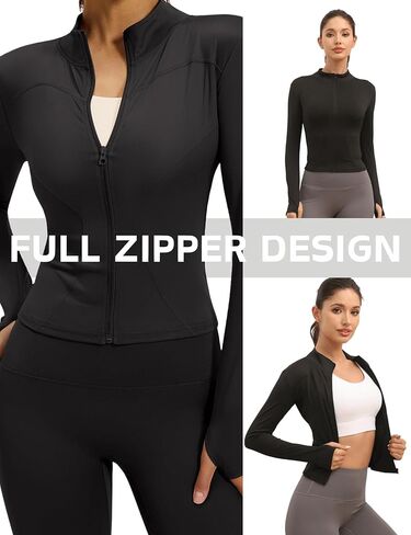 Women's Full Zip Athletic Jacket - Slim Fit Lightweight Long Sleeve Workout Top with Thumb Holes & UV Sun Protection in Saudi Arabia