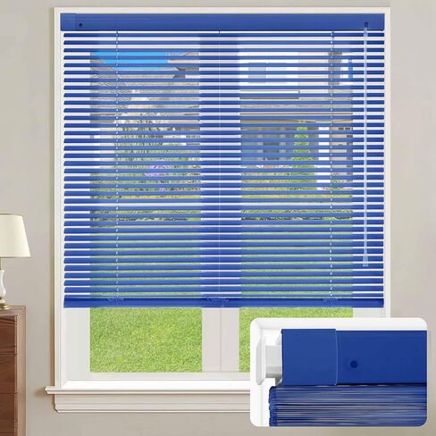 Cordless No Drill Aluminum Blind, Custom Size Glossy Silver Gray 1" Slat Horizontal Mini Blinds Light Filtering Waterproof for Interior Door Window Treatment Decor Home Office in Saudi Arabia
