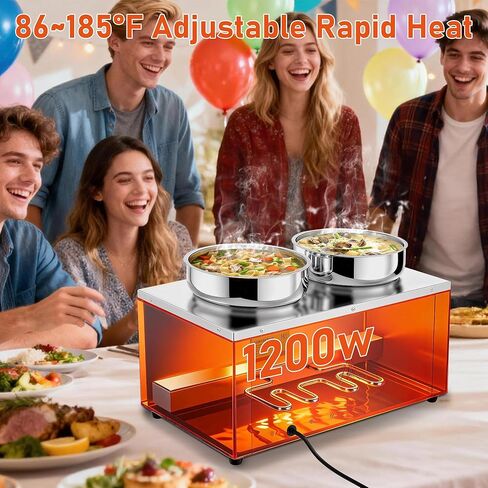 Soup Warmer, 2X7.4QT Stainless Steel Round Pot Food Warmer, 86°F~185°F Adjustable, 1200W Commercial Bain Marie with Drain Faucet, Buffet Warmer Steam Table for Restaurant Catering Parties in Kuwait