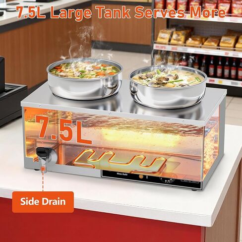 Soup Warmer, 2X7.4QT Stainless Steel Round Pot Food Warmer, 86°F~185°F Adjustable, 1200W Commercial Bain Marie with Drain Faucet, Buffet Warmer Steam Table for Restaurant Catering Parties in Kuwait