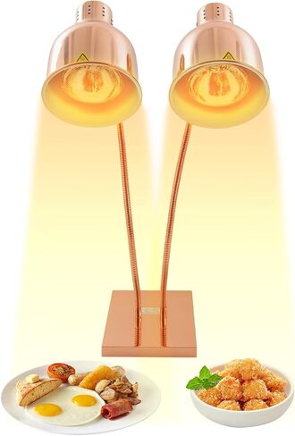 Food Heat Lamp, 500W Rapid-Heating Bulbs Included, 122 °F/50 °C Constant Temperature Commercial Food Warmer Lamp, Dual-Head Adjustable Steady for Food Catering (Gold) in Saudi Arabia