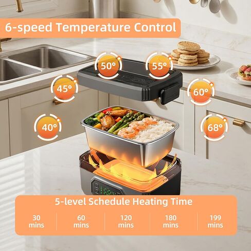 صندوق غداء كهربائي لاسلكي للبالغين، بطارية صندوق غداء قابلة للتسخين بقدرة 24000 مللي أمبير في الساعة تعمل بالتسخين التلقائي، سخان طعام محمول مع حاوية قابلة للإزالة سعة 1.6 لتر، سخان طعام ذاتي التسخين للعمل in Kuwait