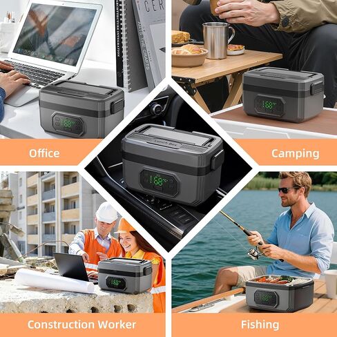 صندوق غداء كهربائي لاسلكي للبالغين، بطارية صندوق غداء قابلة للتسخين بقدرة 24000 مللي أمبير في الساعة تعمل بالتسخين التلقائي، سخان طعام محمول مع حاوية قابلة للإزالة سعة 1.6 لتر، سخان طعام ذاتي التسخين للعمل in Kuwait