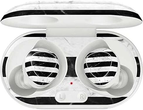 Skinit Decal Audio Skin Compatible with Samsung Galaxy Buds+ - Officially Licensed Originally Designed Black and White Striped Marble Design in Saudi Arabia