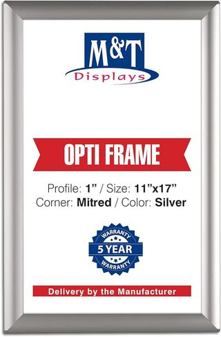 M&T Displays Opti Snap Poster Frame 11x17 Inch Silver 1" Aluminum Profile Front Loading Wall Mounting Photo Picture Document Certificate Sign Holder Mitered Corner Anti Glare Cover (20 pack) in Saudi Arabia