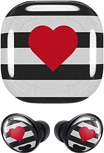 Skinit Decal Audio Skin Compatible with Samsung Galaxy Buds Pro Originally Designed Black and White Striped Heart Design in Saudi Arabia