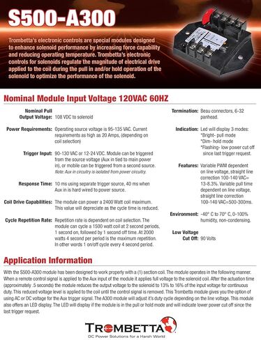 Trombetta S500-A300 Electronic Control Module, 120 Volt Part No. S500-A300 in Saudi Arabia