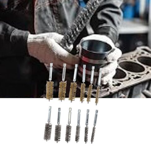 12PCS Bore Brush Copper and Iron 304 Stainless Steel Wire Brush for Power Drill with Hex Shank Handle in Saudi Arabia