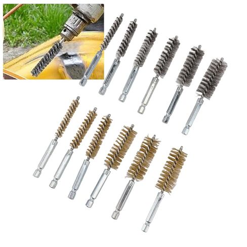 12PCS Bore Brush Copper and Iron 304 Stainless Steel Wire Brush for Power Drill with Hex Shank Handle in Saudi Arabia