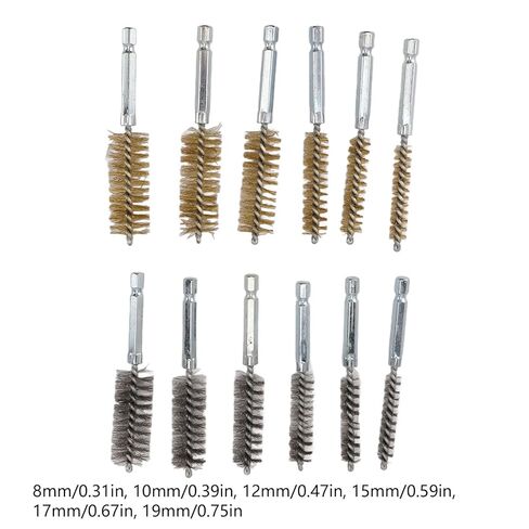 12PCS Bore Brush Copper and Iron 304 Stainless Steel Wire Brush for Power Drill with Hex Shank Handle in Saudi Arabia