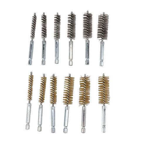 12PCS Bore Brush Copper and Iron 304 Stainless Steel Wire Brush for Power Drill with Hex Shank Handle in Saudi Arabia