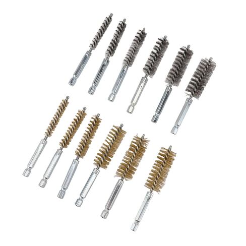 12PCS Bore Brush Copper and Iron 304 Stainless Steel Wire Brush for Power Drill with Hex Shank Handle in Saudi Arabia