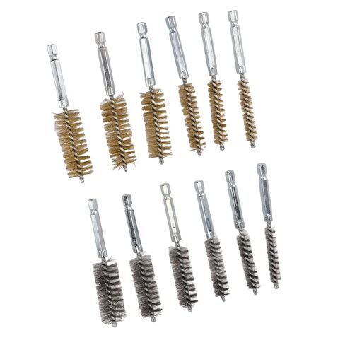 Set of 12 Hole Brushes with Hex Shank, Efficient Wire Brush for Electric Drill, for Various Needs, Made of Copper and Iron, Suitable for DIY Enthusiasts and Professionals in Kuwait