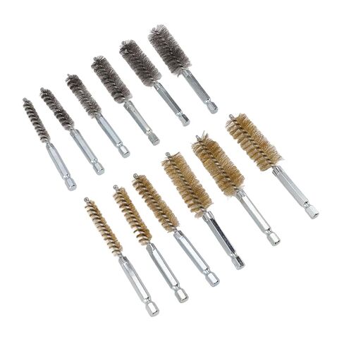 Set of 12 Hole Brushes with Hex Shank, Efficient Wire Brush for Electric Drill, for Various Needs, Made of Copper and Iron, Suitable for DIY Enthusiasts and Professionals in Kuwait