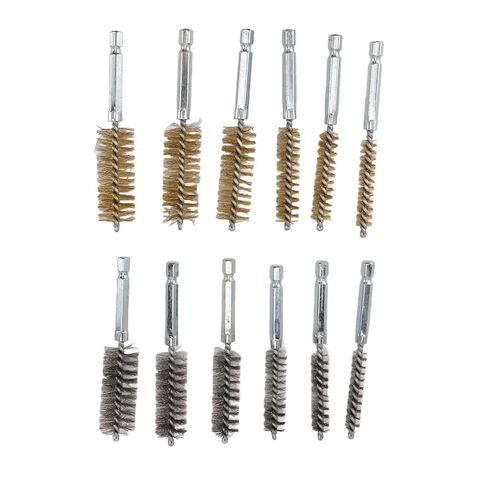 Set of 12 Hole Brushes with Hex Shank, Efficient Wire Brush for Electric Drill, for Various Needs, Made of Copper and Iron, Suitable for DIY Enthusiasts and Professionals in Kuwait