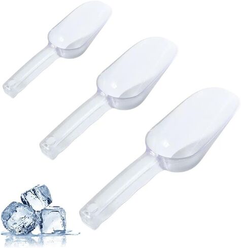 3 Pack Ice Scoop, 26oz/14oz/7oz Clear Plastic Kitchen Ice Scoop for Canisters or Ice Maker, Food Scoops for Canisters, Freezer, Flour, Dry Foods, Coffee Beans, Pop Corn, Pet Dog Cat Food (Round Base) in Kuwait